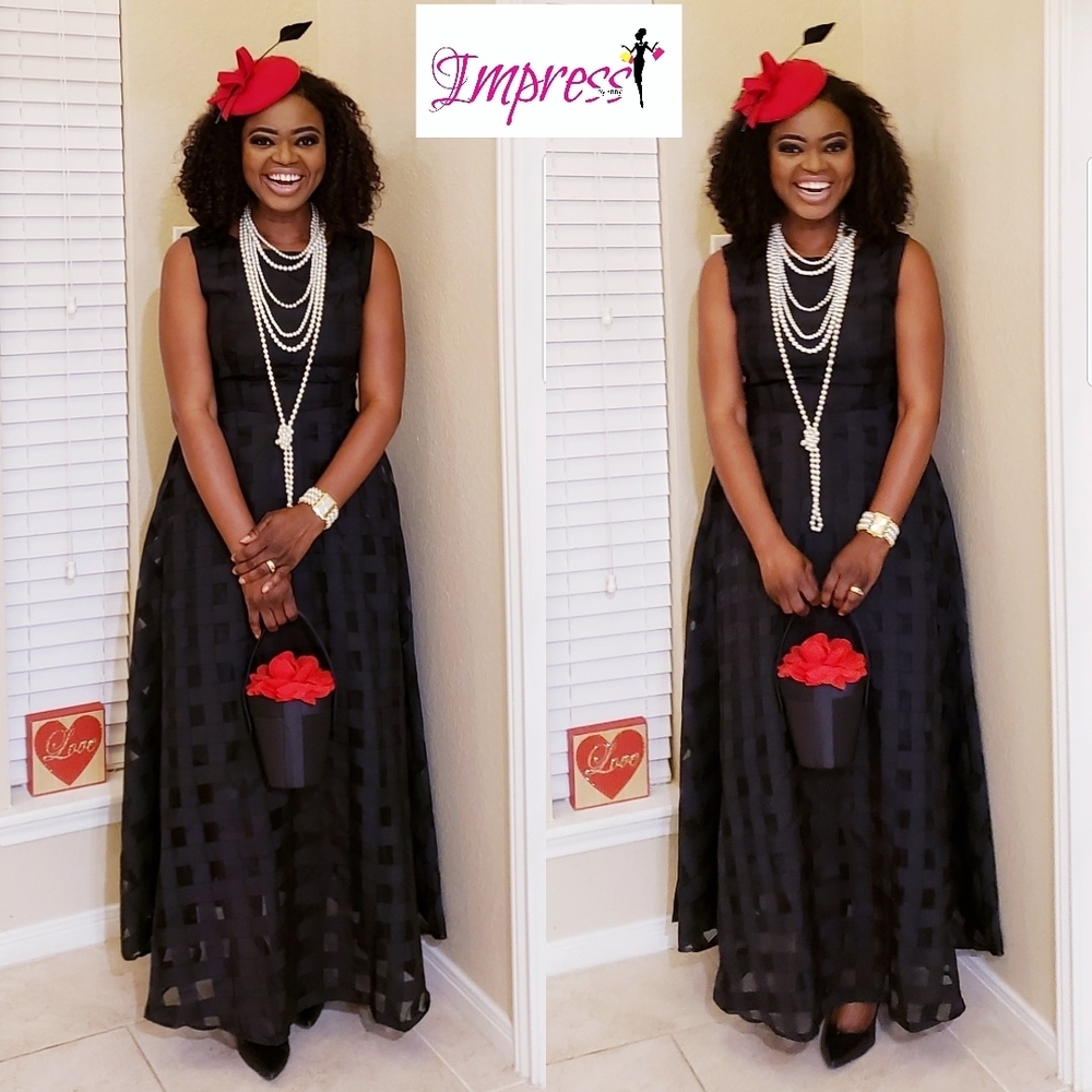 Elegant Black Checkered Maxi Dress by Impress